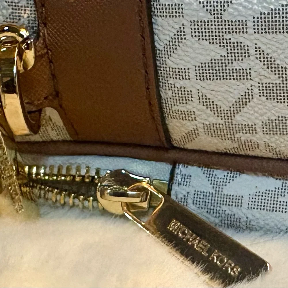 Michael Kors White and Brown Monogram Bag with Gold Accents - Picture 7 of 7